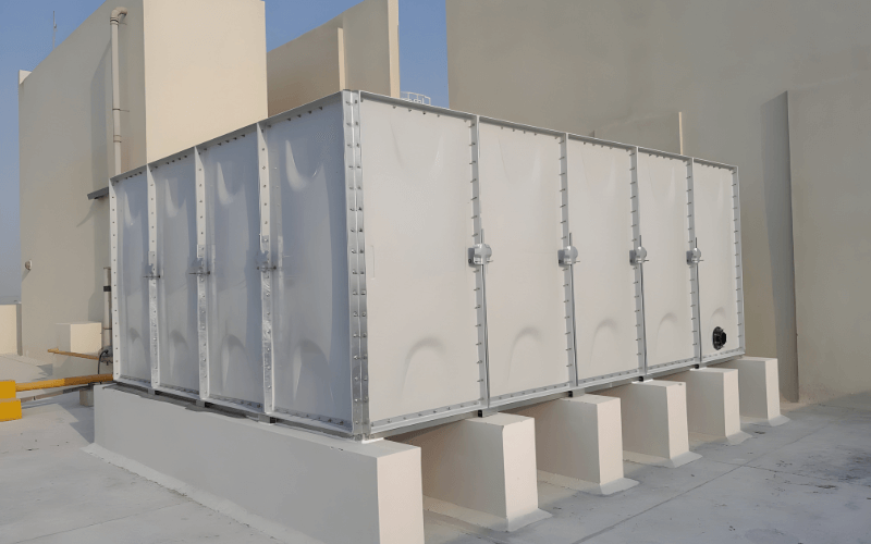 Multiple GRP irrigation water tanks for agricultural fields installation