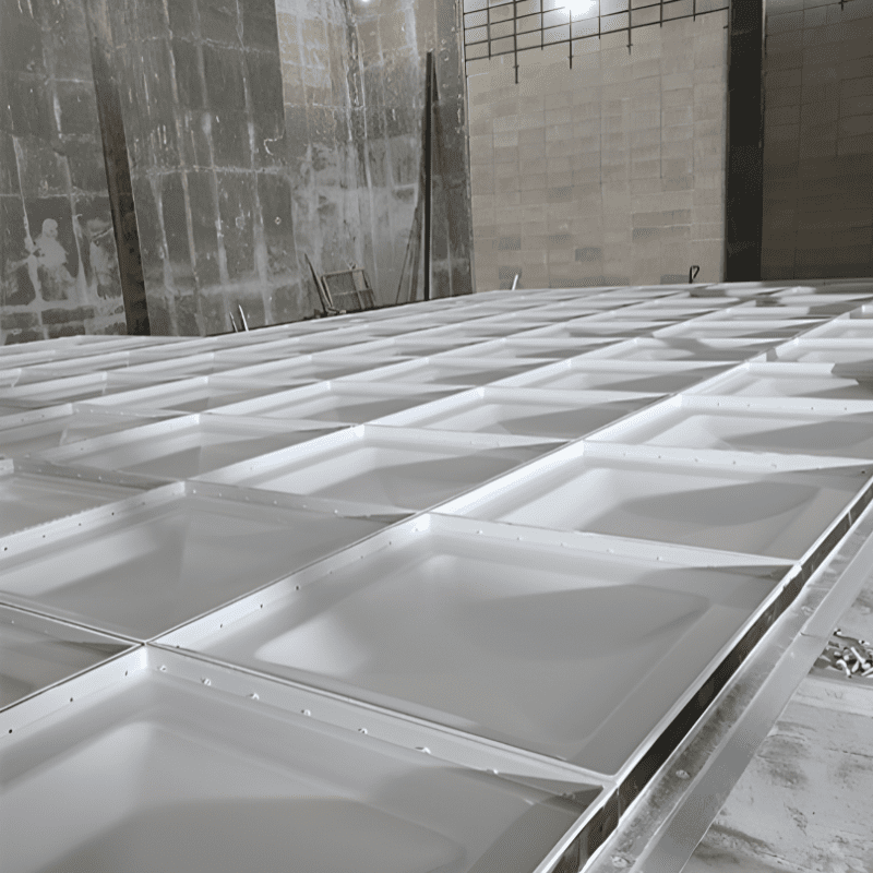 Base concrete pad and bottom panel assembly of colex grp tank