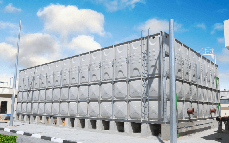GRP sectional panel water tank installation for building in UAE